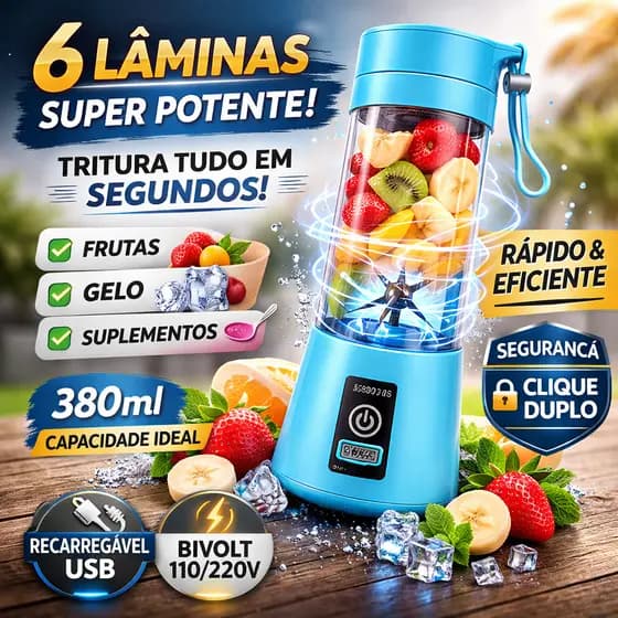 Mini Liquidificador Portátil 6 Lâminas Recarregável USB 380ml Copo Mixer Shake Vitaminas