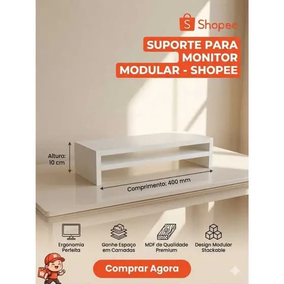 Suporte Base De Monitor ErgonômicoOrganizador de Mesa Home Office Notebook Gamer