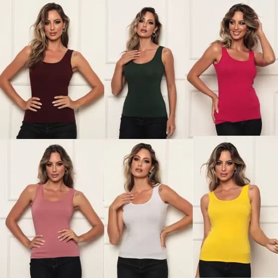 Kit 10 Regatas de alcinha Grossa feminina blusinha básica lisa Blusa de alça larga