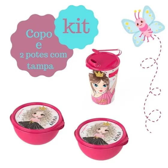 Kit 2 Potinho + Copo Infantil - Lanchinho Marmita Criança