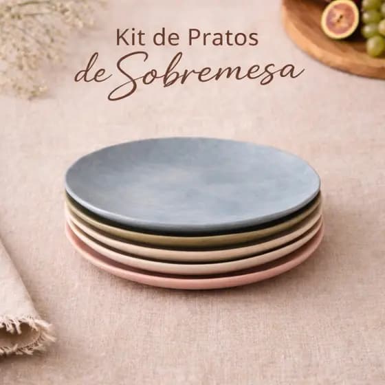 Kit 4 Pratos de Sobremesa 19,5cm Fibra de Bambu Cores Sortidas