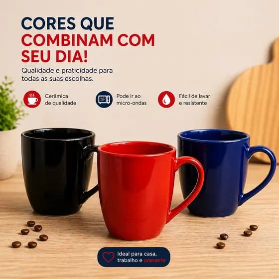 Jogo Caneca Cerâmica 300 ml Para Chá Café
