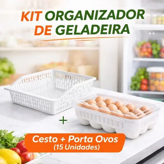 Kit De Organizadores Para Geladeira - Cesto Grande + Porta Ovos