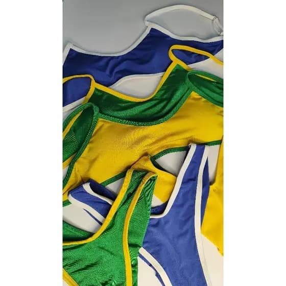 Biquíni Brasil Copa 2026 Top Cropped + Asa Delta Cintura Alta | Forrado em Suplex Premium