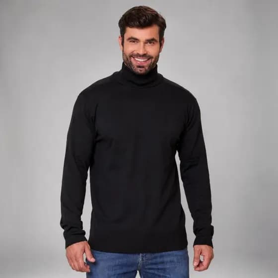 Blusa de Lã Frio Masculina Gola Alta Manga Longa Sueter Masculino Com Gola