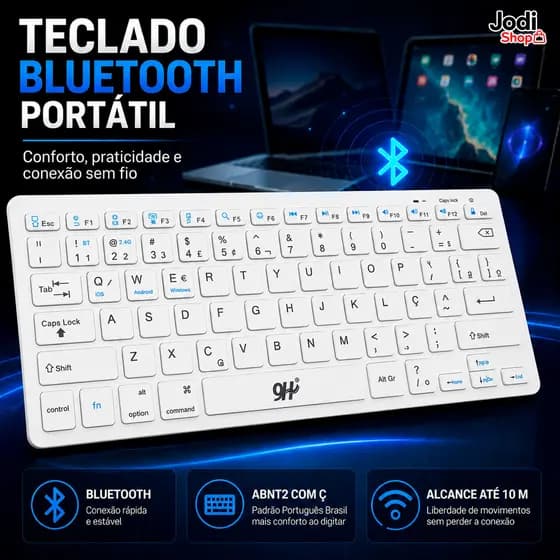 Teclado Bluetooth Compacto ABNT2 Com Tecla Ç Para Celular Tablet Notebook