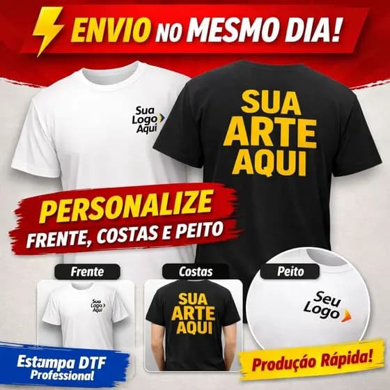 Camiseta Personalizada Premium com Sua Logo ou Arte na Frente,Costas e Peito DTF Alta Qualidade Camisa 100% Algodão