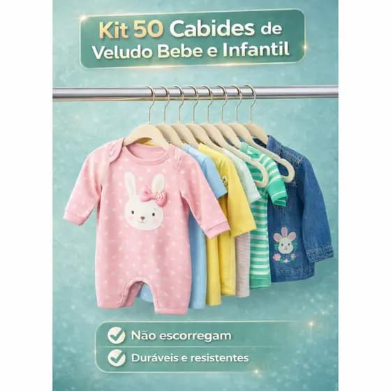 Kit 50 Cabide Infantil Bebê Rister Baby Veludo Slim Antideslizante Ultra Fino