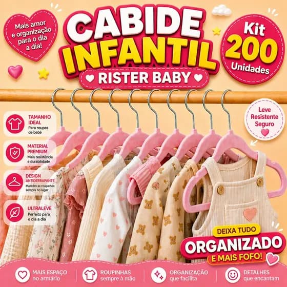 Kit 200 Cabides Veludo Infantil Bebê Rister Baby Fino Antideslizante