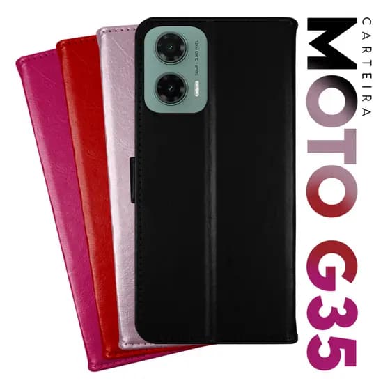 Capa Case Capinha Carteira Flip Cover Couro Sintético PRETA Para Motorola Moto G35 5g XT2433 tela 6.72 Cell in Power25