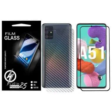 Kit Pelicula de Carbono + Pelicula vidro FULL 3d + Pelicula Camera Samsung Galaxy A51 A515 (Tela 6.5)