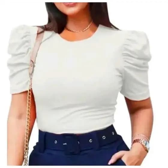 Blusa Canelada Manga Princesa Moda Casual