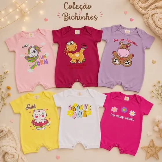 Kit 3 Macaquinho Infantil Menina Bebê Estampado Cores Sortidas Roupas De Verão