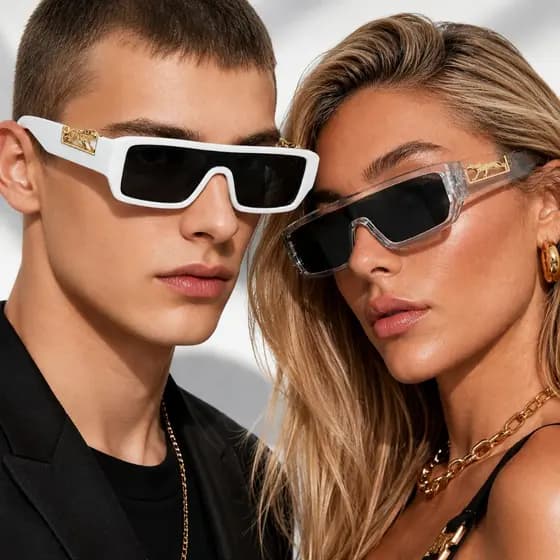 Óculos de Sol Moderno Futurista ILOOK Unissex Retangular Luxo com Detalhe Dourado Proteção UV Estilo Fashion 2026 2027