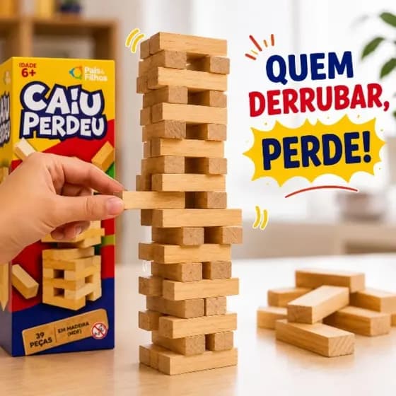 Jogo Caiu Perdeu Madeira Infantil Educativo 39 Peças Brinquedo Pedagógico Equilíbrio Coordenação Motora