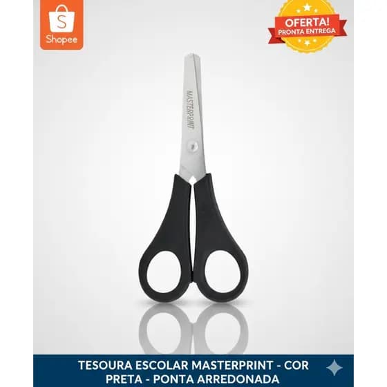 Kit Tesoura Escolar Multiuso Cabo Preto Sem Ponta 13cm Masterprint