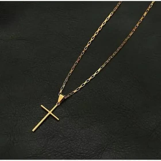 Colar Masculino com Cruz Palito - Corrente + Pingente + Pulseira