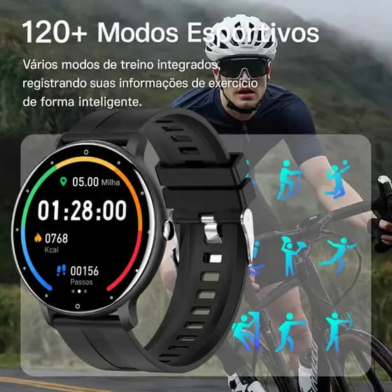Relógio Smartwatch Inteligente Chamada Bluetooth Tela 1.5 Android iOS Esportivo Saúde