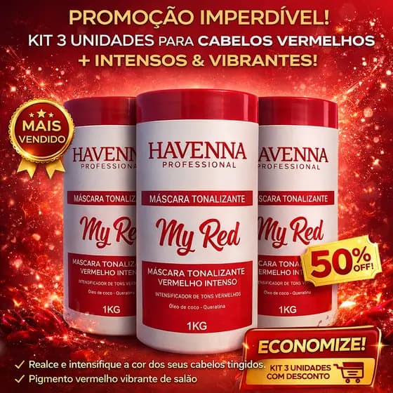 Kit Máscara Matizadora Vermelha 3kg Havenna – Cor Intensa e Brilho