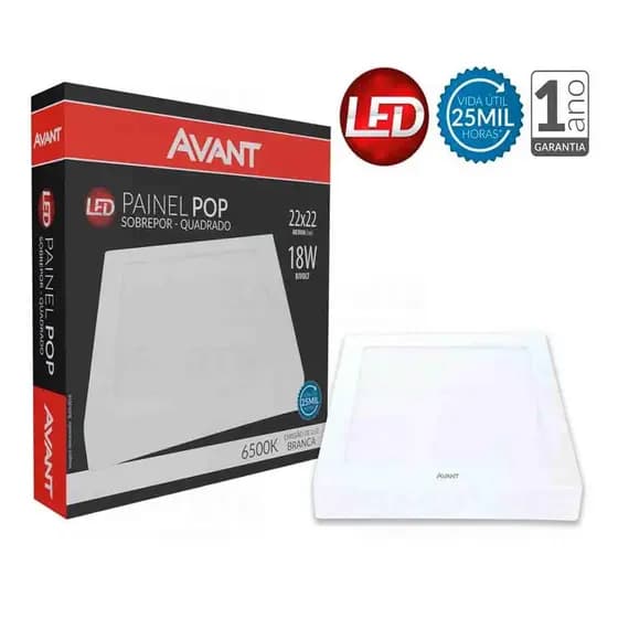 Painel Led Sobrepor 22x22 Quadrado 18W 6500K Bivolt Avant
