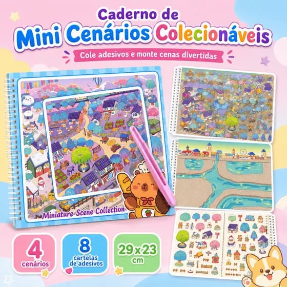 Livro Caderno de Adesivos Infantil Cenários para Montar 4 Temas Capivara