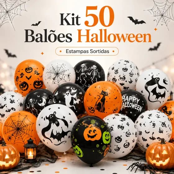 Kit 50 Balões Bexiga Halloween Estampados Sortidos Festa Decoração