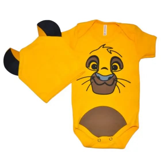 Kit Body Bebê + Touca Simba Rei Leão Menino Menina Mesversário