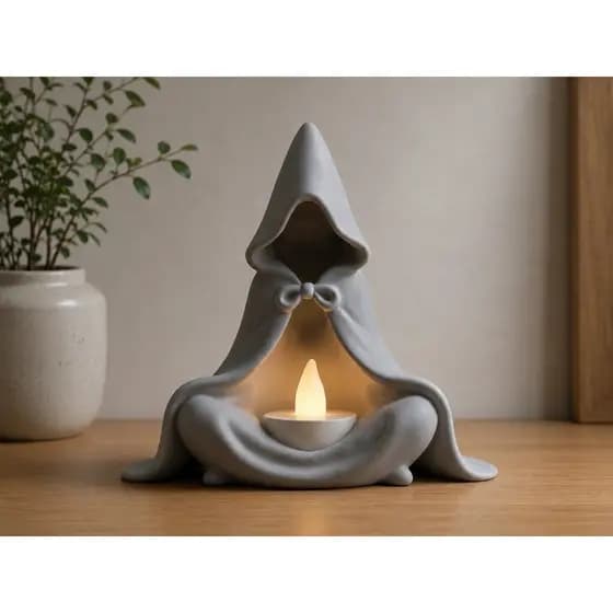 Luminária Mystic Zen Decorativa com Vela LED Inclusa Cor Cinza
