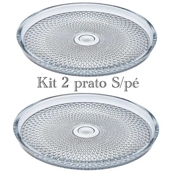 Kit Prato Para Bolo De Vidro S/pé 28cm Vitazza Boleira Base Porta Petisco
