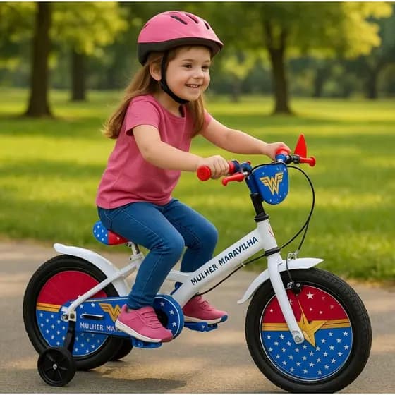 Bicicleta Infantil Aro 16 Mulher Maravilha Ou Superman Para Crianças De 3 a 7 anos