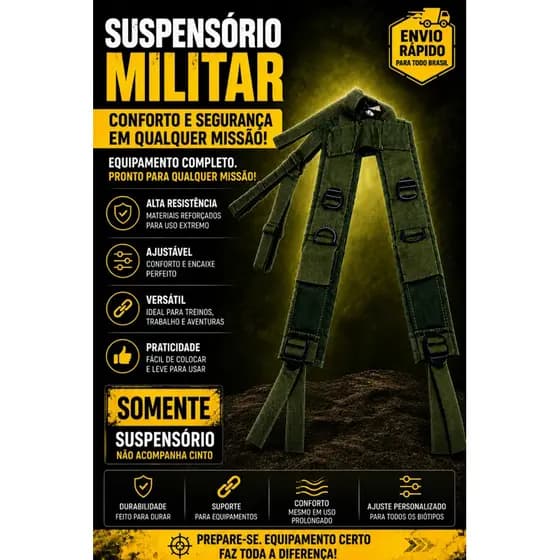 Suspensório Militar - Confortável | Com Bolsos | Para acoplar em Cinto
