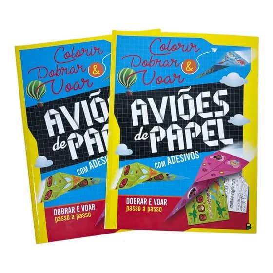 Livro Aviões de Papel Infantil Colorir Dobrar e Voar + Adesivos