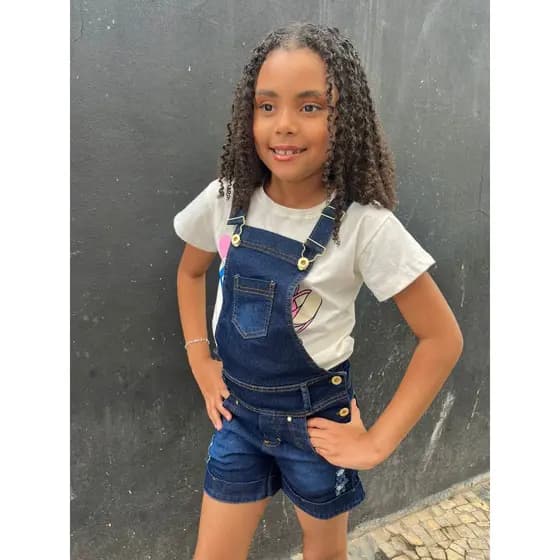 Jardineira modelo Short Infantil Feminino Com Alca Regulavel