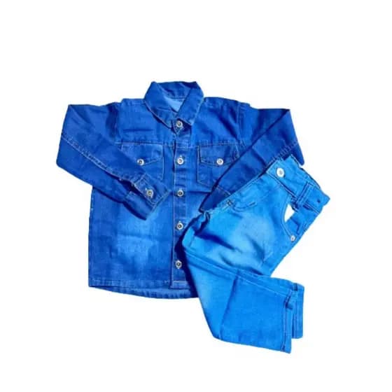 Kit Conjunto Infantil Camisa Longa Jeans E Calça Jeans