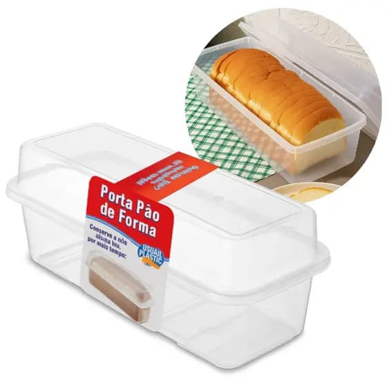 Porta Pão de Forma Transparente Retangular com Tampa Recipiente de Pães Usual