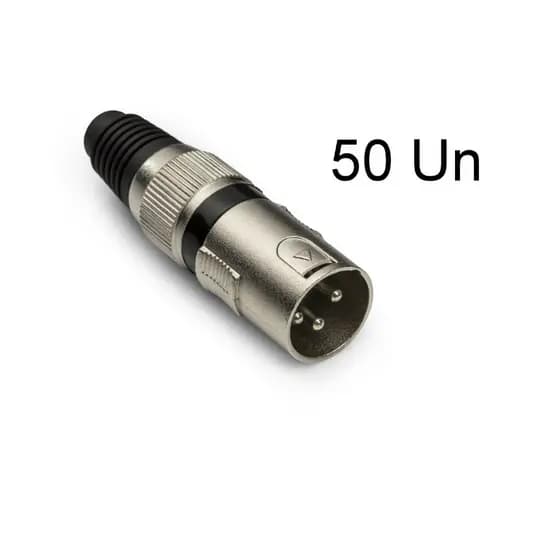 kit 50 Conector xlr cannon Macho Prata alta qualidade - Linha Profissional