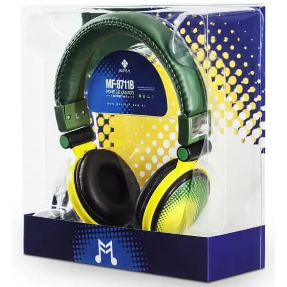 Fone de Ouvido MF-8711B, Fone Ouvido Verde Amarelo. Fone Brasil
