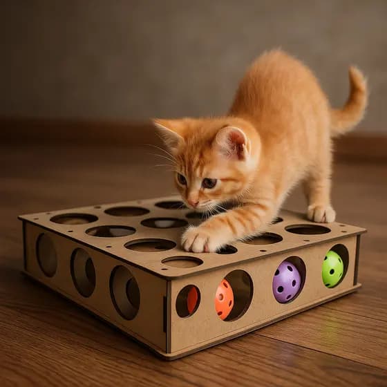 Brinquedo Gato Bolinha Distração Mdf Cru