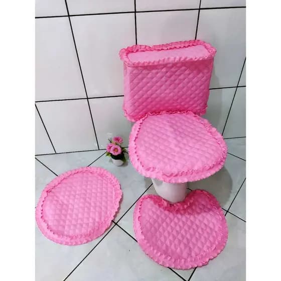 Kit banheiro promoção cores lisas tapete redondo 3 ou 4 peças capa caixa acoplada tecido metalassê