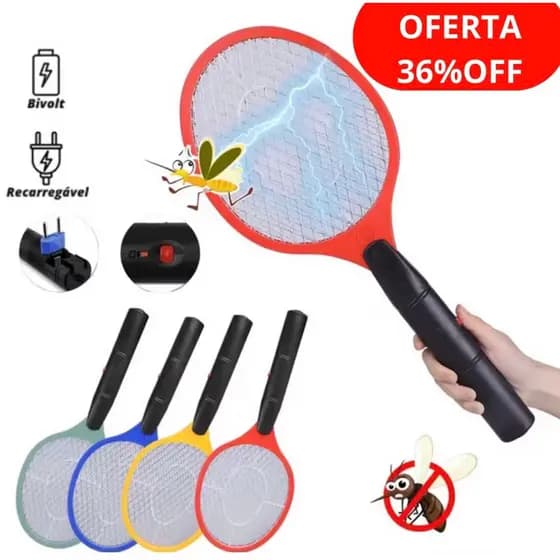 Raquete Eletrica Recarregável Mata Pernilongo Mosquitos Dengue Tomada Bivolt 110V 220V Azul Vermelho Verde Amarelo
