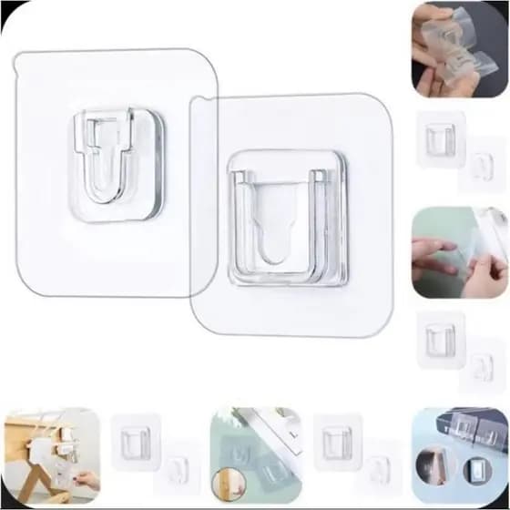 Conjunto Gancho Macho Fême Adesivo Dupla Face Transparente Sem Furos Pregos Para Banheiro E Cozinha