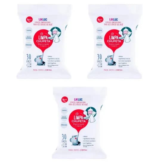 KIT 3 Limpa Chupeta Bico Lenços Higienizadores umedecido Likluc Bebê Infantil Portátil Premium