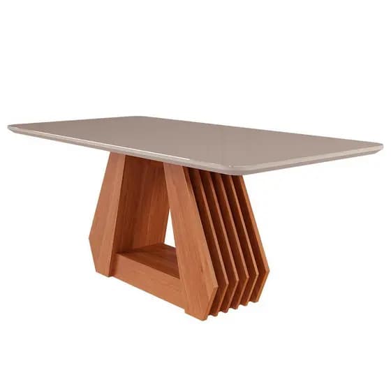 Mesa 8 Lugares Tampo de Vidro Temperado Cimol Off White e Cinamomo 180cm