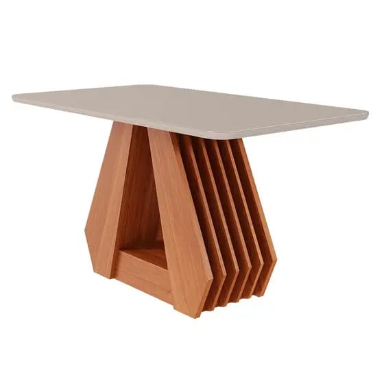 Mesa de Jantar Tampo Vidro 130cm Agata Off white e Cinamomo