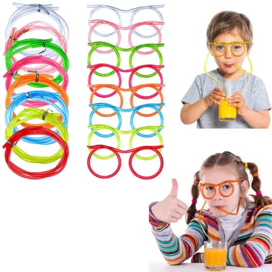Oculos Canudo Colorido Infantil Flexivel Divertido Chaves Ludico Festa Aniversario Carnaval Sortidos Bebidas Lavavel