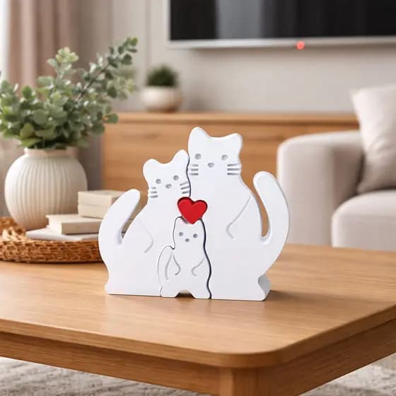 Enfeite Decorativo Família de Gatos Moderno Decoração Sala Quarto