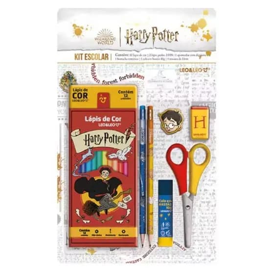 Kit Escolar Lápis De Cor 12 Cores Harry Potter Léo&léo Magia Material Escolar Lapis Borracha Apontador Cola Bruxo