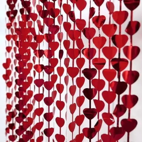 Cortina De Coração Papel Metalizado Vermelho