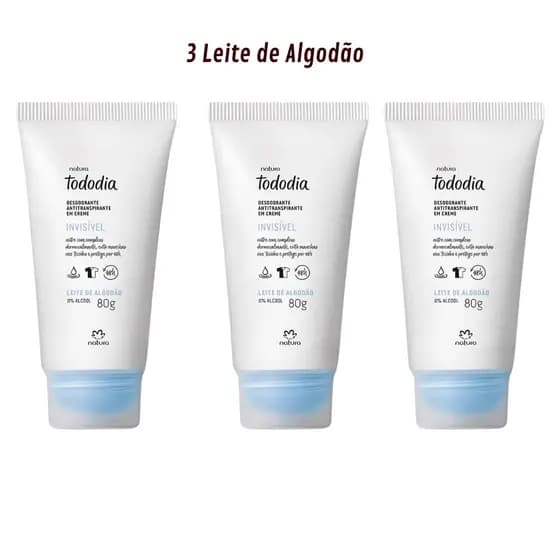 Kit 3 Desodorantes em Creme Natura Leite de Algodão e Outros