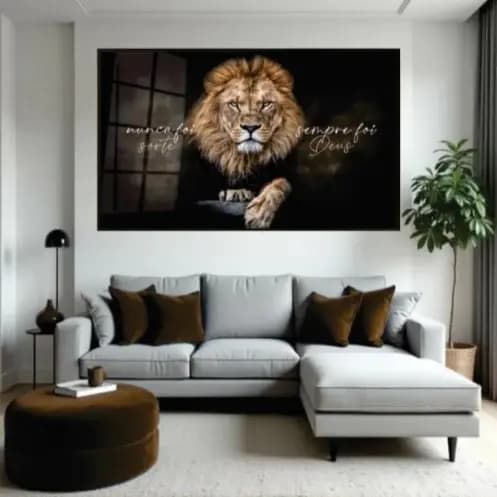 Quadro Decorativo Leão De Judá Nunca Foi Sorte Sempre Foi Deus Mosaico Sala Quarto Escritório